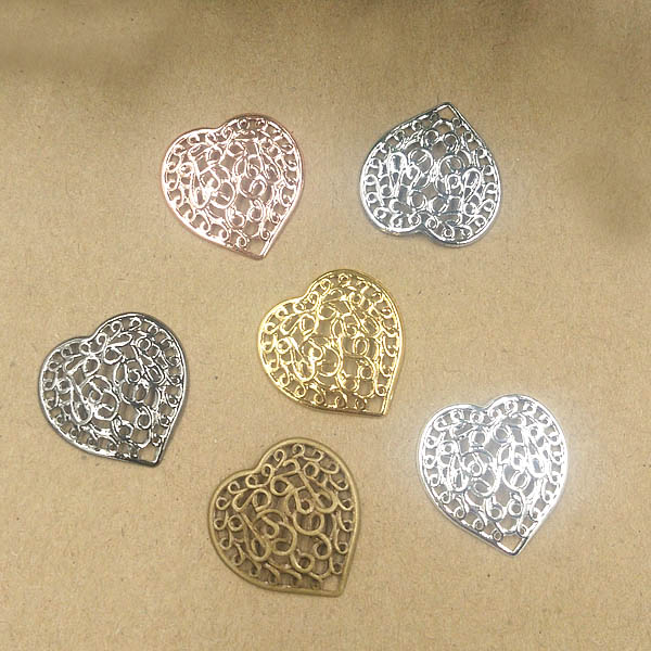Various options of plated brass heart shaped charms